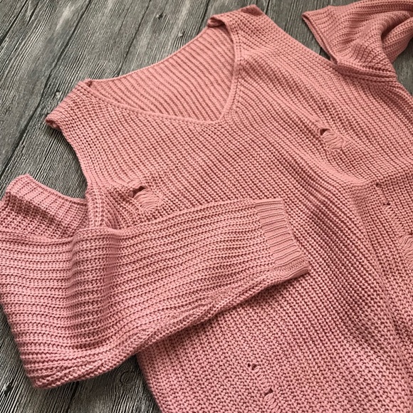 Dusty Pink Cold Shoulder Long Sleeve Sweater Dress - Picture 5 of 7